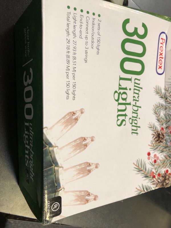 Photo 1 of PREXTEX 300 Count Clear Christmas Tree Lights with Green Wire - 60 ft Warm White Twinkle Lights for Indoor or Outdoor Use - Holiday Fairy String Lights for Christmas Trees, Patios, and More