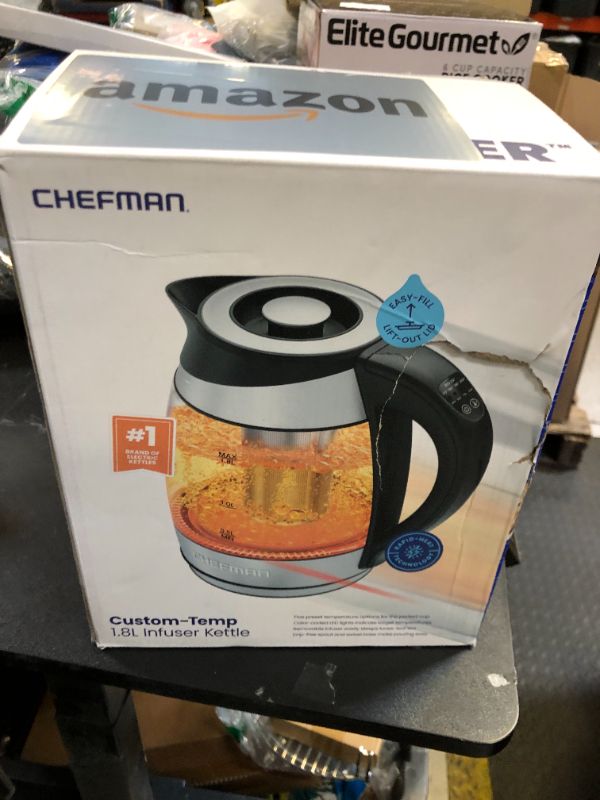 Photo 1 of Chefman Electric Kettle with Temperature Control, 5 Presets LED Indicator Lights, Removable Tea Infuser, Glass Tea Kettle & Hot Water Boiler, 360° Swivel Base, BPA Free, Stainless Steel, 1.8 Liters