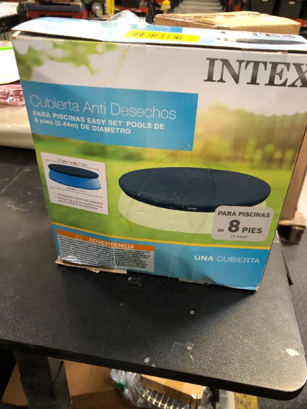 Photo 1 of INTEX 28020E Pool Cover: For 8ft Round Easy Set Pools – Includes Rope Tie – Drain Holes – 12in Overhang – Snug Fit