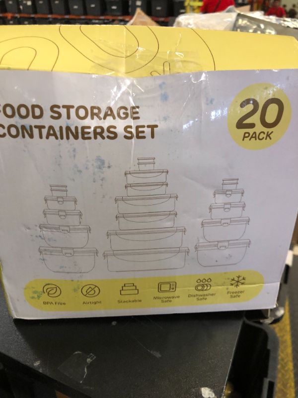 Photo 1 of JSCARES 40 PCS Food Storage Containers with Lids Airtight (20 Lids &20 Containers) - Leakproof Meal-Prep Containers for Kitchen Storage Reusable Plastic Microwave/Dishwasher Safe with Labels & Pen