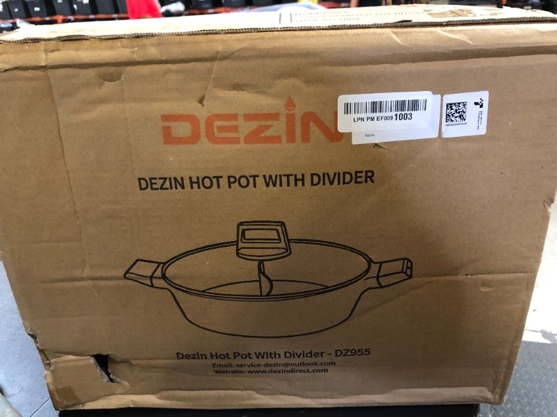 Photo 1 of Dezin 5-QT Double-flavor Shabu Shabu Pot with Divider, Dual Sided Nonstick Hot Pot, 12 Inch Divided Stockpot for Cooking, Hotpot for Induction Cooktop, Gas Stove & Hot Burner, Soup Ladle Included