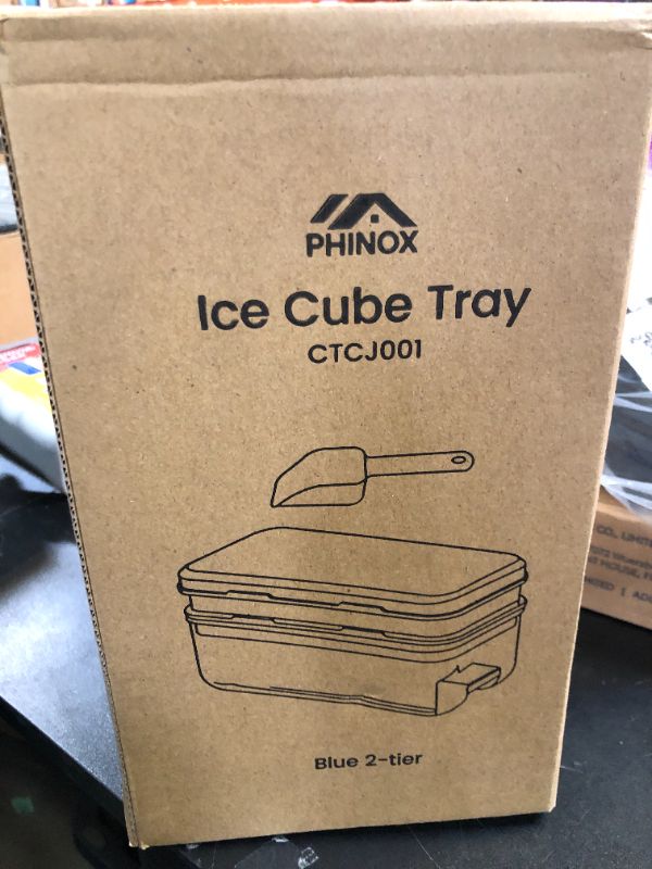 Photo 1 of Ice Cube Tray with Lid and Bin, PHINOX 64 pcs Ice Trays for Freezer, Ice Cube Trays for Freezer with 2 trays, Container, Lid & Ice Scoop, BPA Free