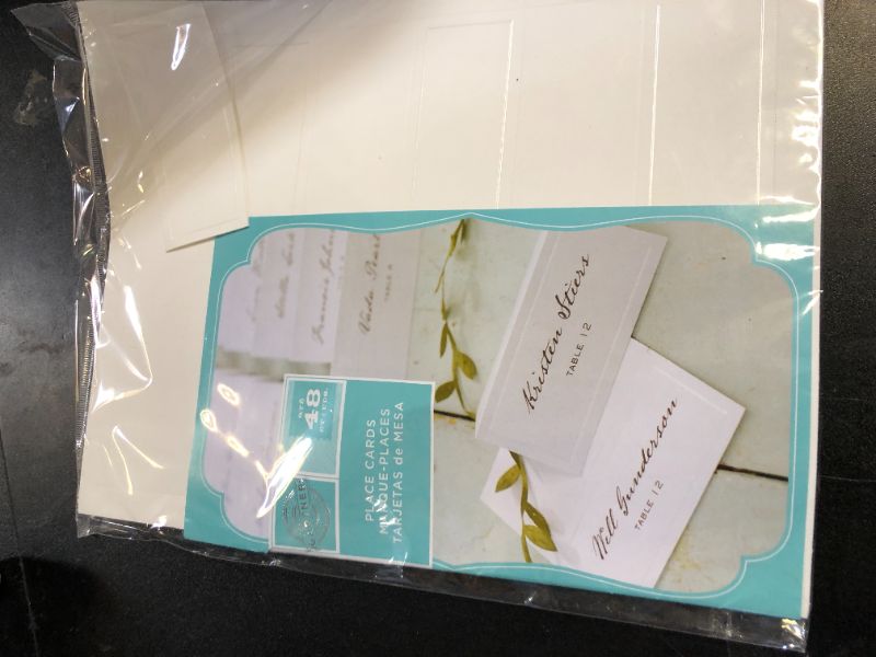 Photo 1 of Gartner Studios Ivory Pearl Place Cards, Ivory Cardstock Table Placecards with Pearl Border for Wedding, Printable on Laser/Inkjet Printers, 210 GSM, 3.75” x 1.5” Folded, 48-Pack (83004)