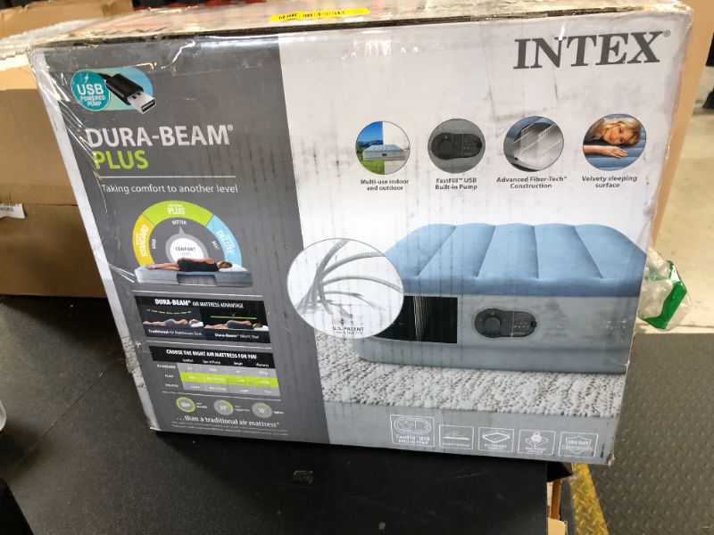 Photo 1 of Intex 64157E Dura-Beam Plus Mid-Rise Air Mattress: Fiber-Tech – Twin Size – Built-in USB Electric Pump – 14in Bed Height – 300lb Weight Capacity