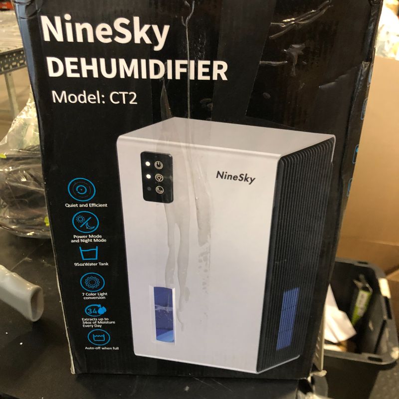 Photo 1 of NineSky Dehumidifier for Home, 95 OZ Water Tank, (1000 sq.ft) Dehumidifiers for Bathroom Bedroom Basement with Auto Shut Off,7 Colors LED Light(Silver)