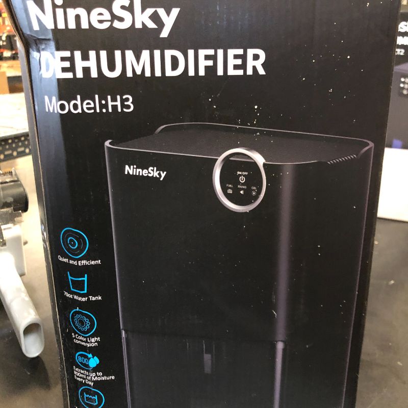 Photo 1 of NineSky Dehumidifier for Home, 70 OZ Water Tank, 800 sq.ft Dehumidifier for Bedroom,Basement,Bathroom with Auto Shut Off, Sleep Mode,5 Colors LED Light (Black)