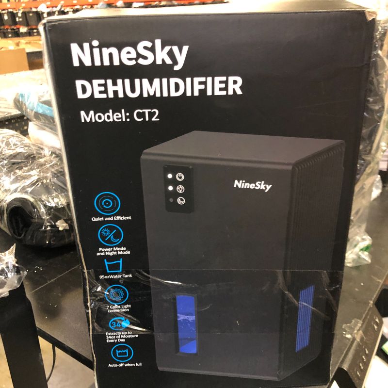 Photo 1 of NineSky Dehumidifier for Home, 95 OZ Water Tank, (1000 sq.ft) Dehumidifiers for Bathroom Bedroom Basement with Auto Shut Off,7 Colors LED Light (Black)
