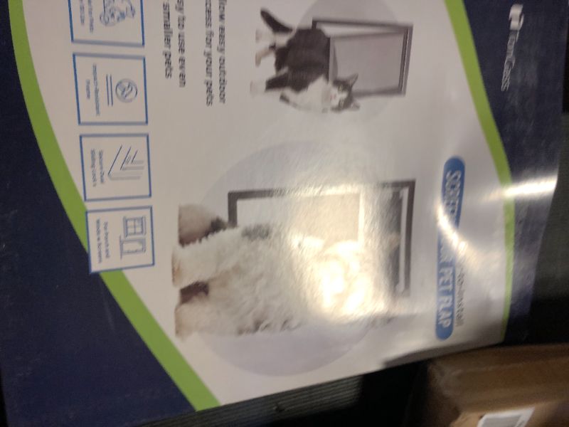 Photo 1 of Tongass Easy-to-Install Screen Door Pet Flap 10" x 15 1/4" Screen Pet Door Suitable for Pets Under 100 Lbs Impact-Resistant Frame with Secure Dual Sliding Locks for Porch and Window Screens