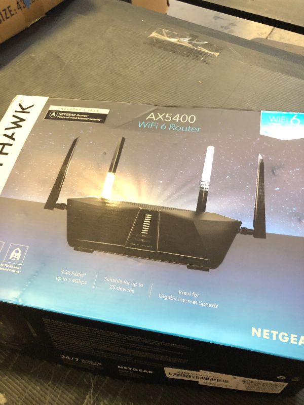Photo 1 of NETGEAR Nighthawk 6-Stream Dual-Band WiFi 6 Router (RAX54S) – Security Features, AX5400 Wireless Speed, Up to 5.4 Gbps, Covers up to 2,500 sq. ft., 25 Devices - 1-Year Armor Subscription Included