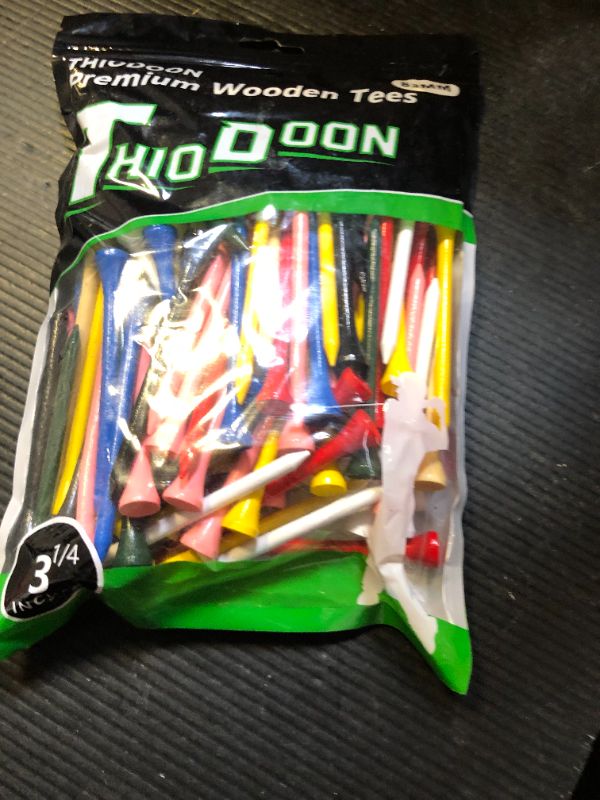 Photo 1 of THIODOON Professional Natural Wood Golf Tees - Pack of 100, Multiple Colors & Sizes (3-1/4", "2-3/4", "2-1/8 inch), Tall Tees Reduce Side Spin & Friction