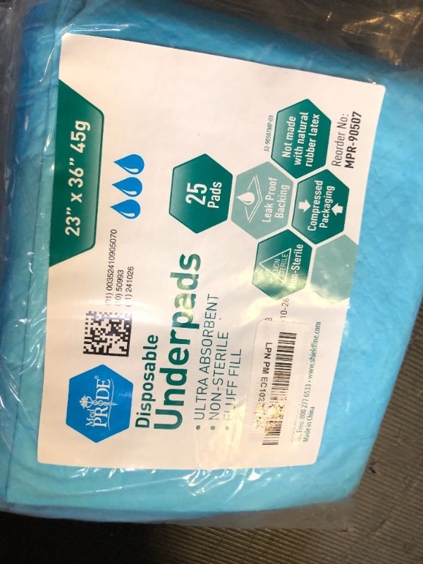 Photo 1 of MED PRIDE Disposable Underpads 23'' X 36'' (25-Count) Incontinence Pads, Chux, Bed Covers, Puppy Training | Thick, Super Absorbent Protection for Kids, Adults, Elderly | Liquid, Urine, Accidents