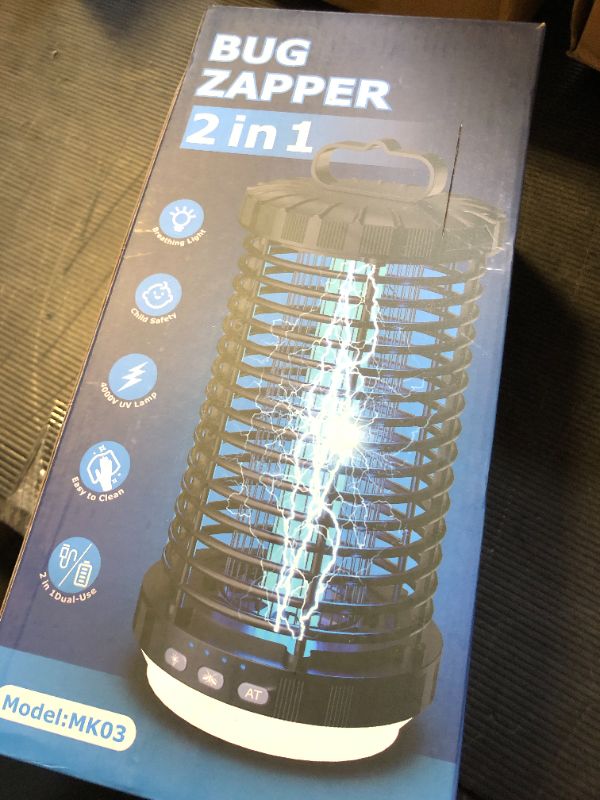Photo 1 of Bug Zapper Outdoor, 2025 Upgraded 3 in 1 Rechargeable Bug Zapper with 5000mAh Battery & LED Night Light, 4000V Cordless Waterproof Mosquito Zapper for Outside,Patio,Backyard,Garden Black