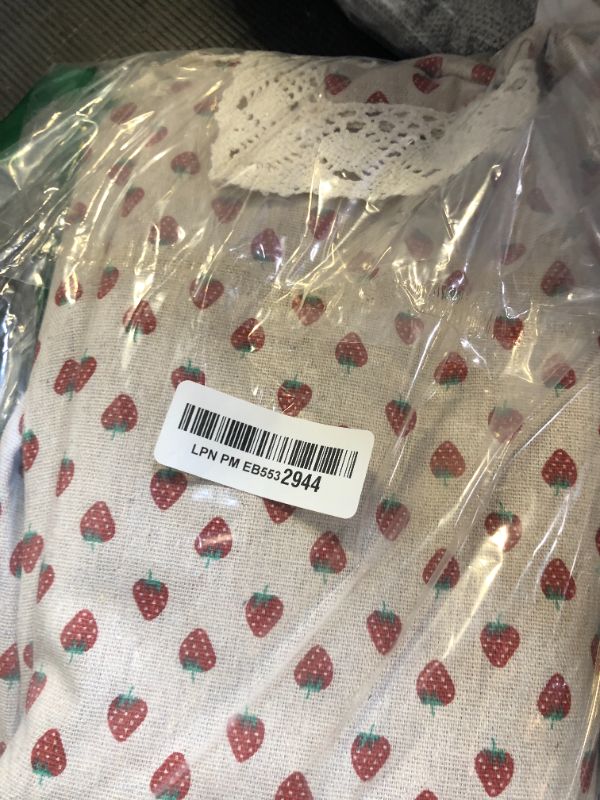 Photo 1 of eTRY Red Strawberry Lace Rectangle Tablecloth Cotton Linen Table Cover for Kitchen Dinning Picnic Restaurant Party Tabletop Oblong 55 x 70 inch