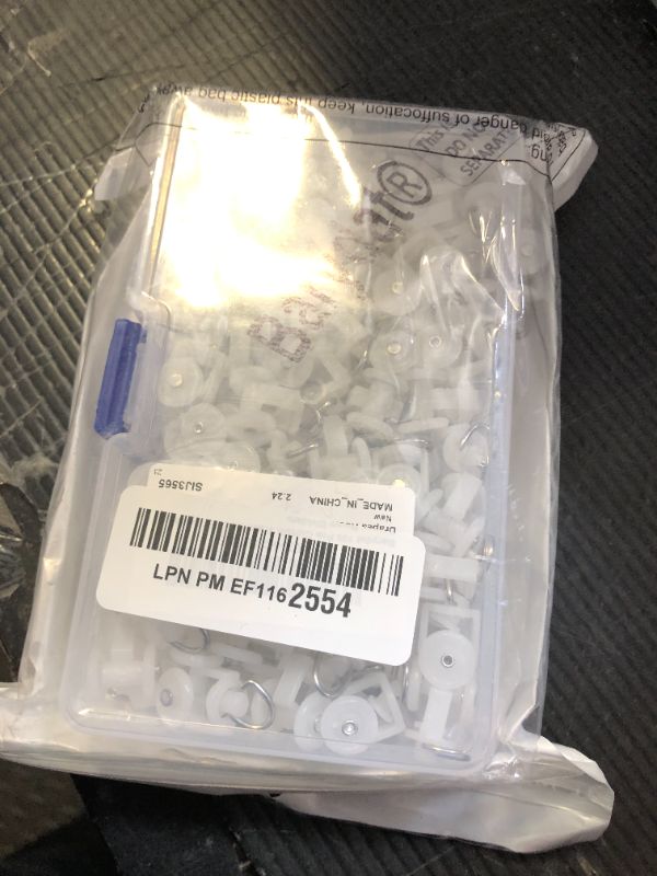 Photo 1 of Barydat 100 Pcs Curtain Track Glider Rollers Hooks Ceiling Curtain Track Plastic Rail Gliders Dual Wheel Roller Carriers for Ceiling Drapes Room Dividers