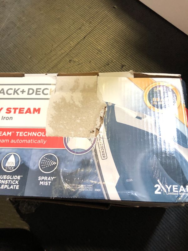 Photo 1 of BLACK+DECKER Easy Steam Compact Iron for Clothes, Automatic Shutoff, Nonstick Plate, Light Weight, 1200 Watts