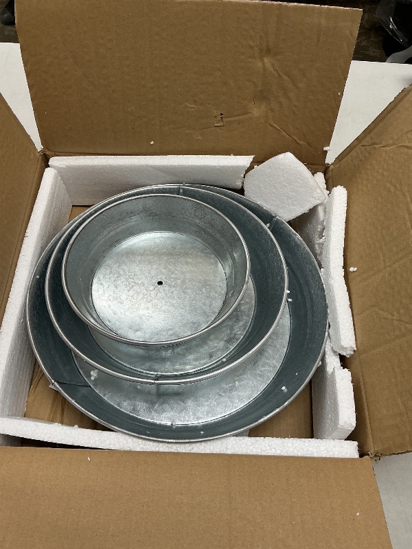 Photo 1 of 3 Tier Serving Tray Vintage Galvanized Metal Stand Kitchen Tiered Home Farmhouse Style Decor Rustic Country Cupcake Stand Bar Accessories for Indoor Outdoor Use Silver