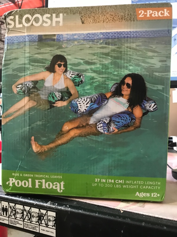 Photo 1 of Sloosh Pool Floats Adult, 2 Packs Inflatable Pool Lounge Chairs,Blow up Hammock Pool Noodles Floats for Adults,Floating Water Chair for Pool Party Lake River Water Fun(Tropical Leaves-Green,Blue)