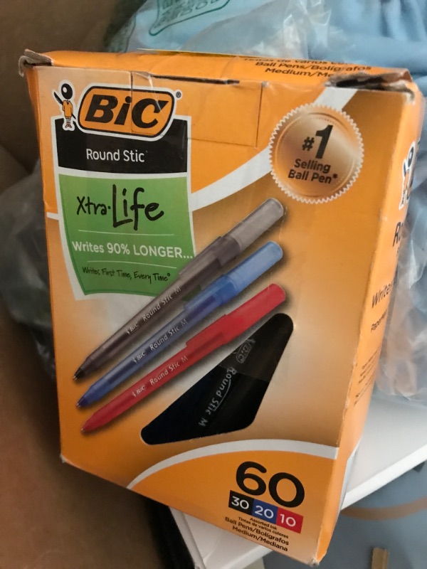 Photo 1 of BIC Round Stic Xtra Life Assorted Ink Ballpoint Pens, Medium Point (1.0mm) Pen, 60-Count Pack of Bulk Pens, Flexible Round Barrel for Comfortable Writing, No. 1 Selling Ballpoint Pens