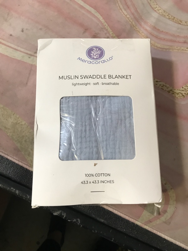 Photo 1 of Meracorallo Muslin Swaddle Blanket, 100% Organic Cotton Receiving Blanket Soft and Breathable Swaddle Wrap for Baby Boys and Girls, Sky Blue