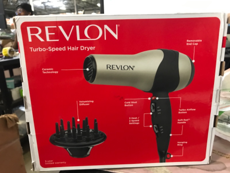 Photo 1 of REVLON Turbo Hair Dryer with Advanced Ionic Technology, Ceramic Coating | Turbo Heat and Cold Shot Features, 1875 Watts for Fast Drying and Shine (Silver)
