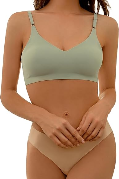 Photo 1 of DEANGELMON V Neck Bra Padded Seamless Adjustable Straps Bralettes Everyday Basic Sleeping Bras Multiple Pack
