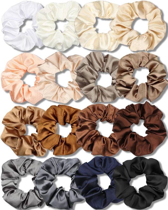 Photo 1 of IVARYSS Satin Scrunchies for Women, Soft Than Silk for Hair, Fashion Ties and Bands for Thin | Thick Hair Styling, 16 Pack (Neutral Color)
