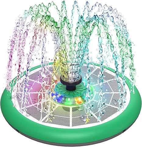 Photo 1 of UFO Style Solar Fountain, Upgrade 5W Solar Powered Glass Cover Bird Bath Fountains, Hummingbird Water Pumps with 4000mAh Battery, Color Lights, 7 Nozzles for Garden, Pool, and Koi Pond
