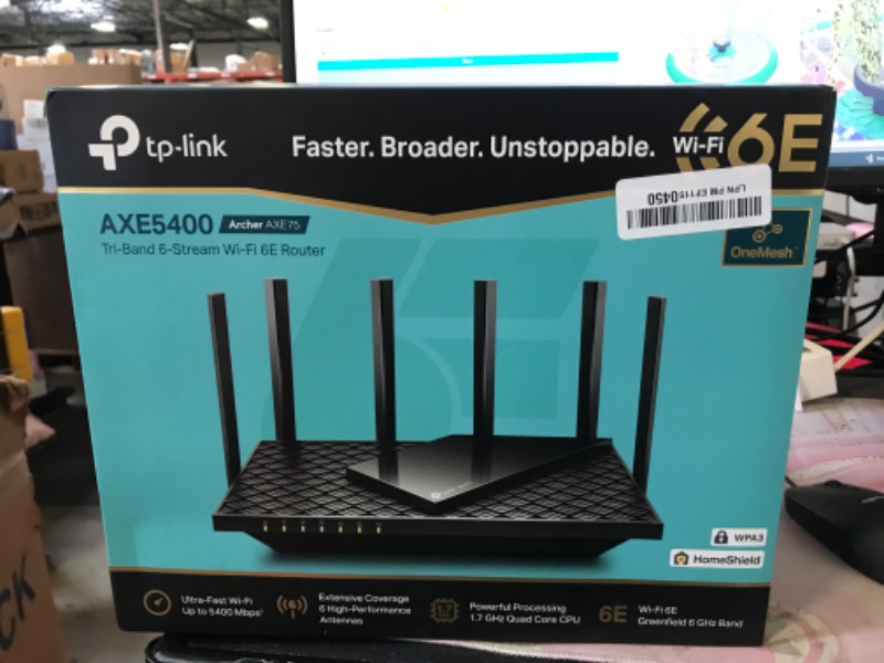 Photo 1 of TP-Link AXE5400 Tri-Band WiFi 6E Router (Archer AXE75)- Gigabit Wireless Internet Router, ax Router for Gaming, VPN Router, OneMesh, WPA3, Black
