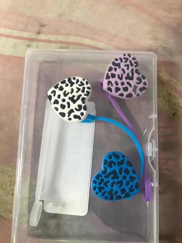 Photo 1 of Leopard Print Heart Straw Cap Reusable Dustproof Silicone Straw Cover For Tumblers Cup Valentines Day Wedding Decor Straw Cover For Child