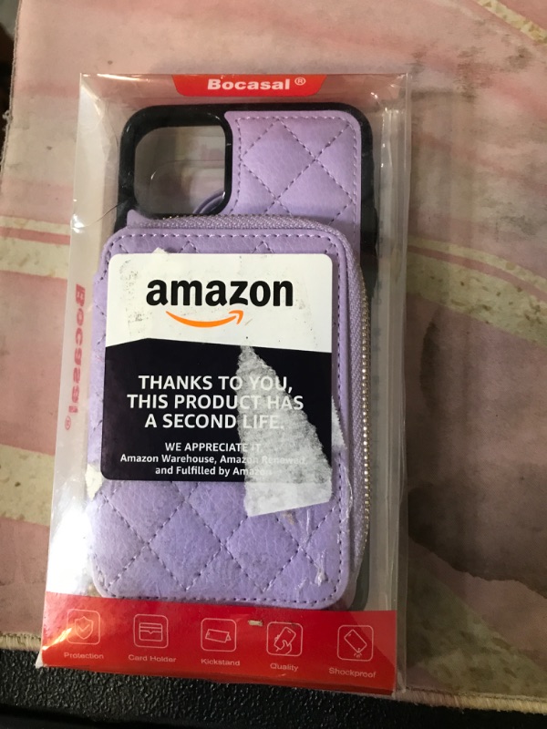 Photo 1 of MONASAY Zipper Wallet Case Compatible for iPhone 15,[Glass Screen Protector ][RFID Blocking]Flip Leather Handbag Phone Cover with Card Holder&Detachable Crossbody Shoulder Lanyard Strap, Light purple
