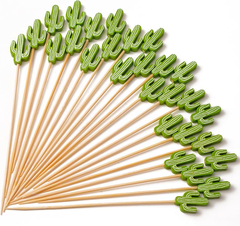 Photo 1 of PuTwo Cocktail Picks Handmade Bamboo Toothpicks 100pcs 4.7” in Green Cacti
