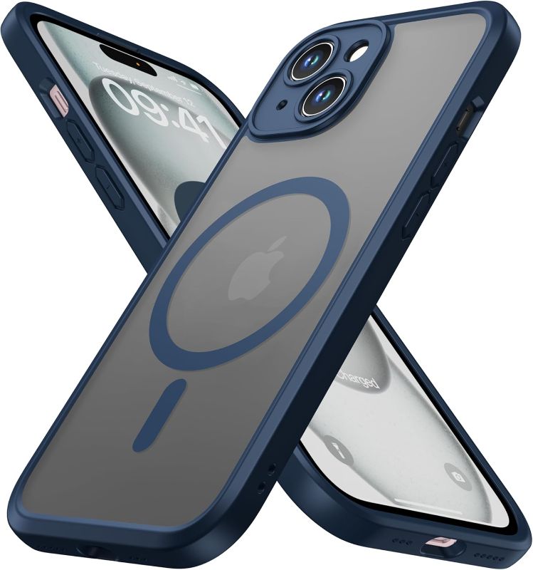 Photo 1 of ImpactStrong Magnetic Guard Designed for iPhone 15 Case [Camera Protection] [Military Grade Drop Tested] [Compatible with MagSafe] Slim Translucent Matte Phone Case (6.1") - Navy Blue
