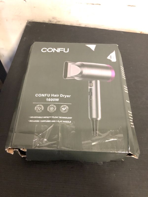 Photo 1 of CONFU Ionic Blow Dryer 1600W, Portable Lightweight Fast Drying Negative Ion Hairdryer Blowdryer, 3 Heat Settings & Infinity Speed, with Diffuser and Concentrator Nozzle for Home & Travel