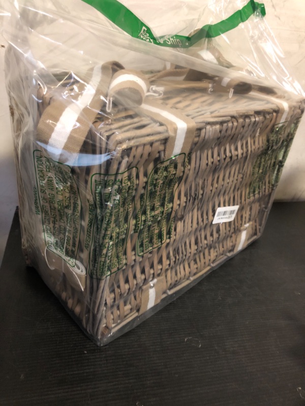 Photo 1 of G GOOD GAIN Picnic Basket for 2-19Pcs Wicker Picnic Set with Waterproof Blanket & Wine Bag| Large Picnic Hamper with Insulated Cooler & Cutlery Kit for Couples Camping,White Flower,15x10.6x7.5inch