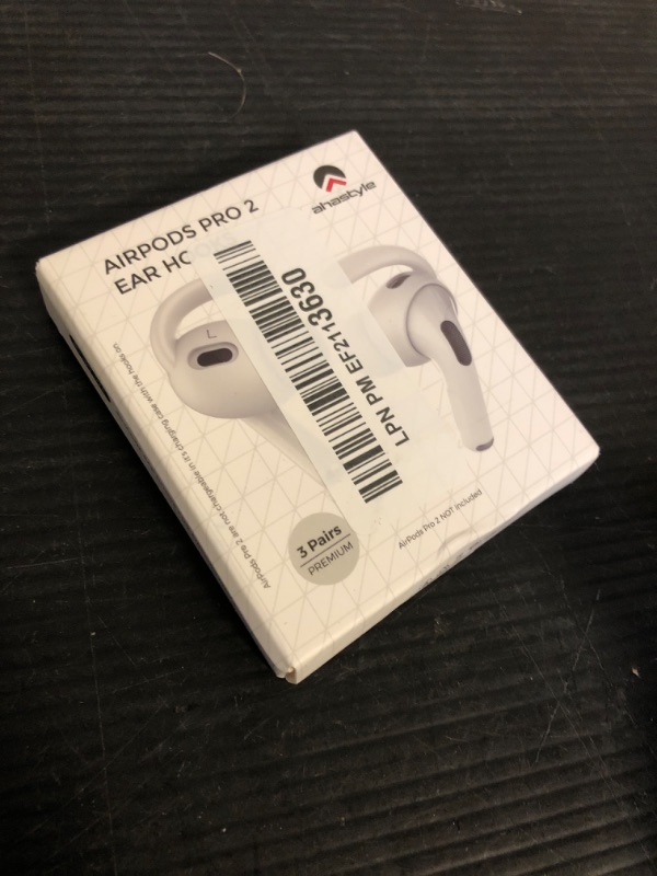 Photo 1 of AhaStyle 3 Pairs AirPods Pro 2nd Generation Ear Hooks?Added Storage Pouch? Anti-Slip Ear Covers Silicone Accessories Compatible with Apple AirPods Pro 2nd Generation (3 Large, White)