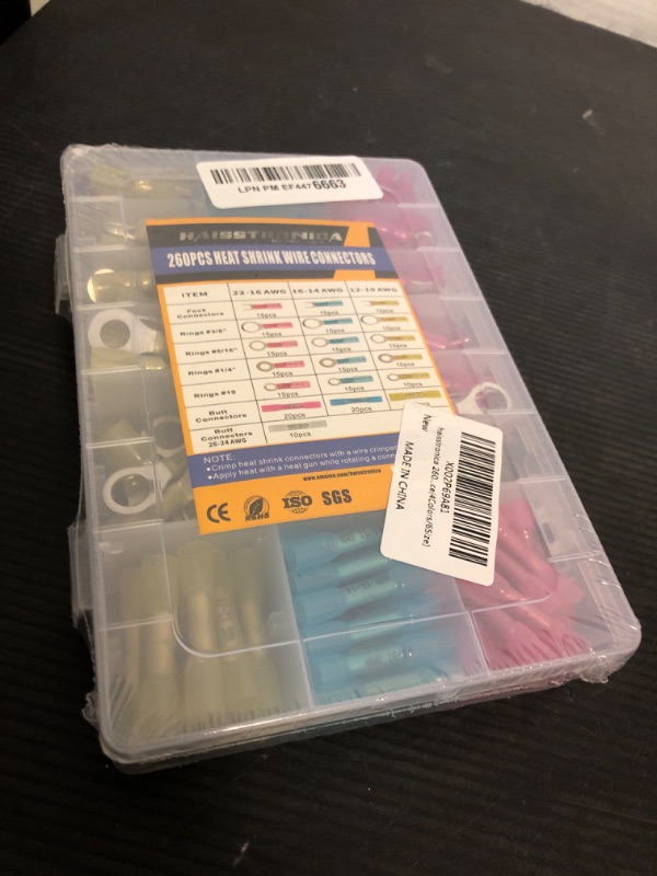 Photo 1 of haisstronica 260PCS Heat Shrink Wire Connectors - Marine Grade AWG 26-10 Tinned Red Copper Crimper Terminals, Waterproof Butt Ring Fork Splice Connectors, 4 Colors, 19 Sizes