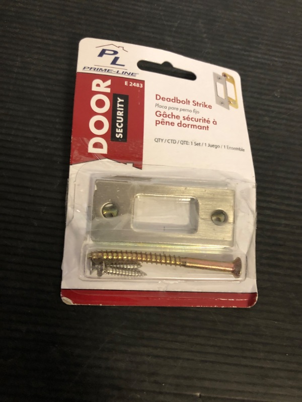 Photo 1 of Prime-Line E 2483 Deadbolt Strike, for Use with Wood Or Metal Door Jambs, 2-3/4 In. Height x 1-1/8 In. Width, Steel, Satin Nickel (Single Pack)