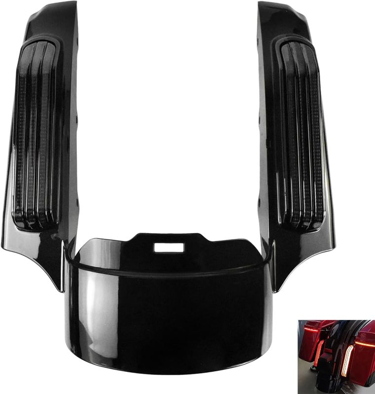 Photo 1 of Motorcycle LED Rear Fender Extension Fascia Mudguard with Turn Signals Brake Running Lights Fit for Harley Touring Road Glide Road King Electra Glide Street Glide 2009-2013 (Black Lens)