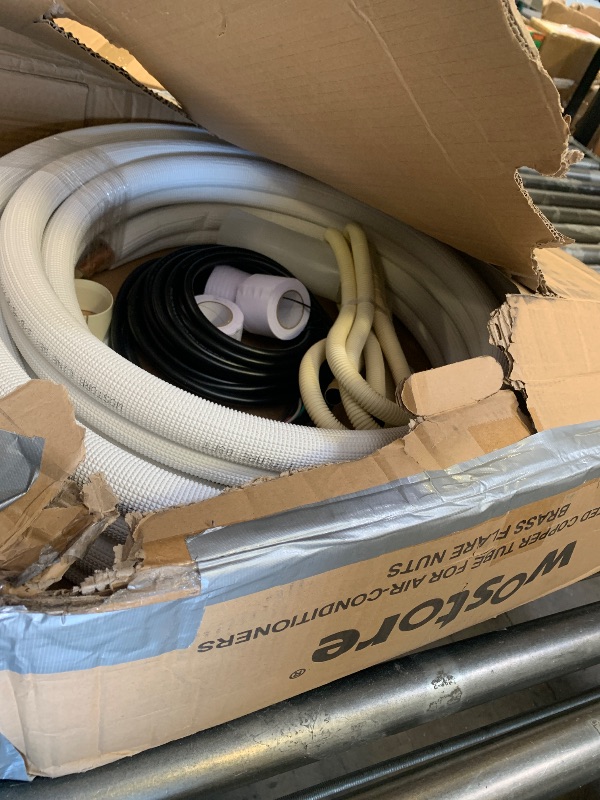 Photo 1 of Wostore 33FT Mini Split Line Set 3/8 and 5/8 inch Insulated Copper Pipe with 16/4 Wire Cable, HVAC Refrigerant Conduit Kit for Split AC Cooling System (Includes Sleeve, Drain Hose, Fittings)