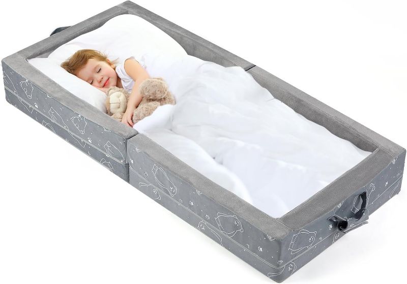 Photo 1 of U-Moving Portable Foldable Toddler Travel Bed - Soft Foam Floor Bed with Washable Cover, Safe and Comfortable Toddler Crib, Grey