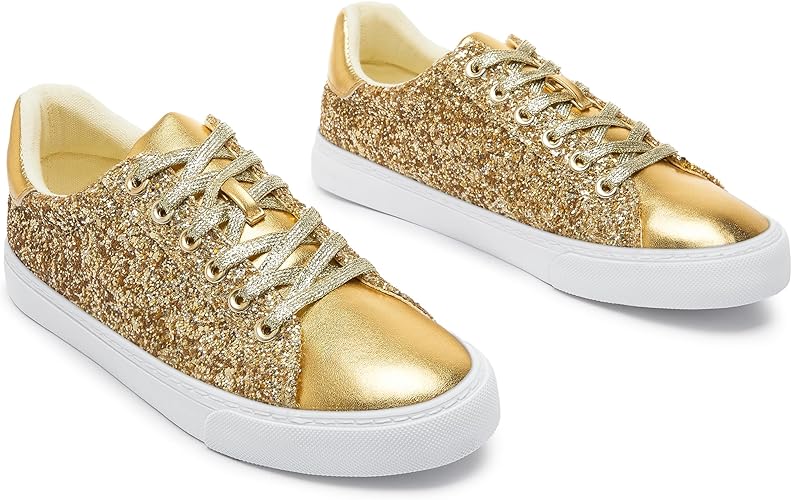Photo 1 of AISFAES Glitter Sparkly Low Top Sequins Lace Up Tennis Shoes Comfort Bling Fashion Shiny Walking Shoes