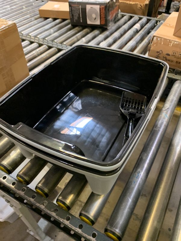Photo 1 of IRIS USA Large Open Top Cat Litter Box with High Sides, Scatter Shield & Scoop, Black - Easy Clean Plastic Litter Pan for Indoor Cats, Kittens or Multicat Homes