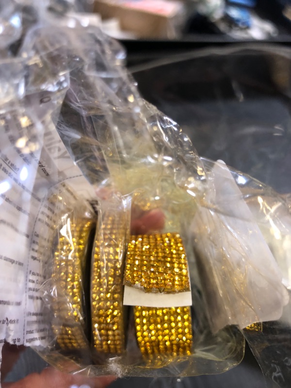 Photo 1 of Rhinestone Ribbon 7 Rolls 7 Yards Self Adhesive Diamond Bling Rhinestones Strips, Crystal Rhinestone Tape Diamond Ribbons Wrap Glittering Stickers for Crafts Arts Car DIY Decoration, Gold, 4 Size