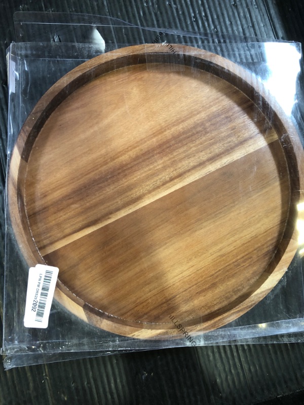 Photo 1 of Acacia Wood Round Serving Tray, 13.8" Charcuterie Board with Rim, Decorative Centerpiece for Ottoman, Coffee Table, Couch, Kitchen Island, Round Serving Platter, 1 Pack