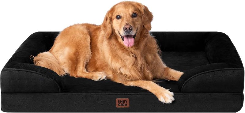 Photo 1 of EHEYCIGA Orthopedic Dog Beds for Extra Large Dogs, Waterproof Memory Foam XL Dog Bed with Sides, Non-Slip Bottom and Egg-Crate Foam Big Pet Couch Bed with Washable Removable Cover, Black
