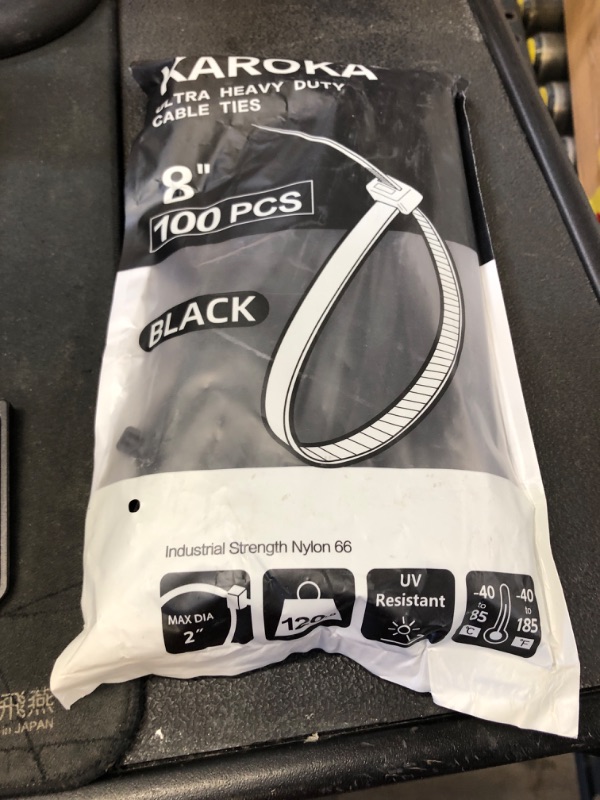 Photo 1 of Zip Ties 8 inch Heavy Duty Zip Ties with 120 Pounds Tensile Strength, Black Cable Ties, 100 Pieces,by Karoka