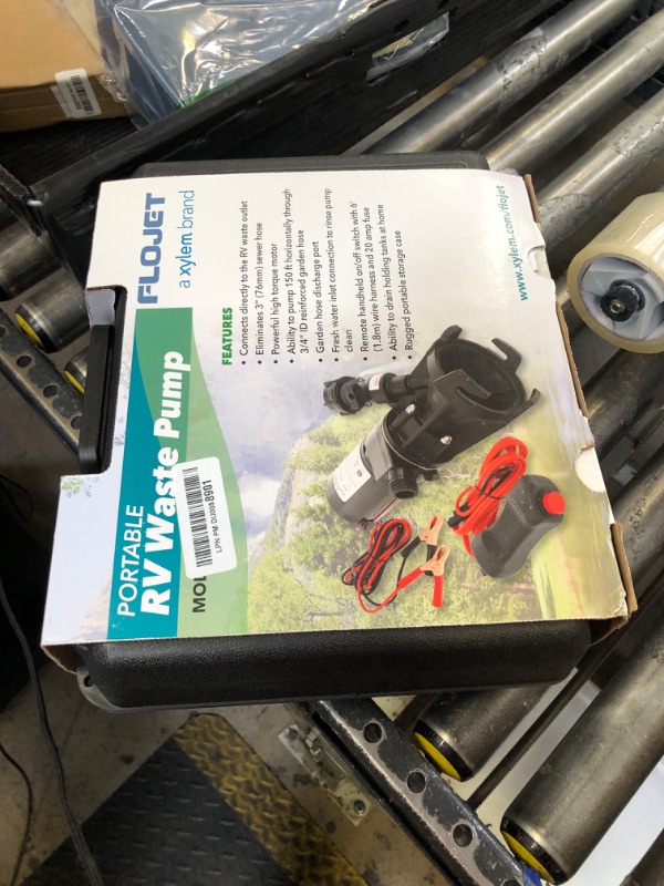 Photo 1 of Flojet Macerator Pump 18555-000A - 12V DC Waste Pump for Camper/RV - Empties 40-Gal Tank in 5 Mins - 9 GPM Output - 3/4" Garden Hose Connection - Stainless Steel Grinder, Self-Priming, Remote Switch