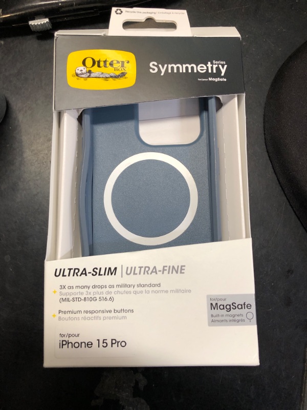 Photo 1 of OtterBox iPhone 15 Pro (Only) Symmetry Series Case - BLUETIFUL (Blue), Snaps to MagSafe, Ultra-Sleek, Raised Edges Protect Camera & Screen