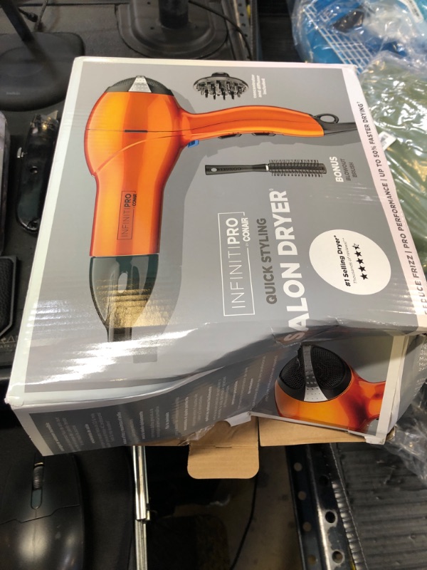 Photo 1 of INFINITIPRO by CONAIR Hair Dryer with Diffuser | Salon Performance AC Motor Blow Dryer | Includes Diffuser, Concentrator and Bonus Blow-Out Brush | Orange | Packaging May Vary