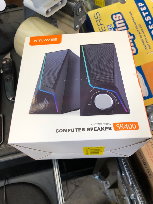 Photo 1 of Computer Speakers, PC Speakers with 6 Lighting Modes, USB Powered Computer Speakers for Desktop Monitor with 2 Bass-Boost Ports, 2 Speaker Units, and 3.5mm Aux-in Cable for PC, Laptop, Tablet, Phone